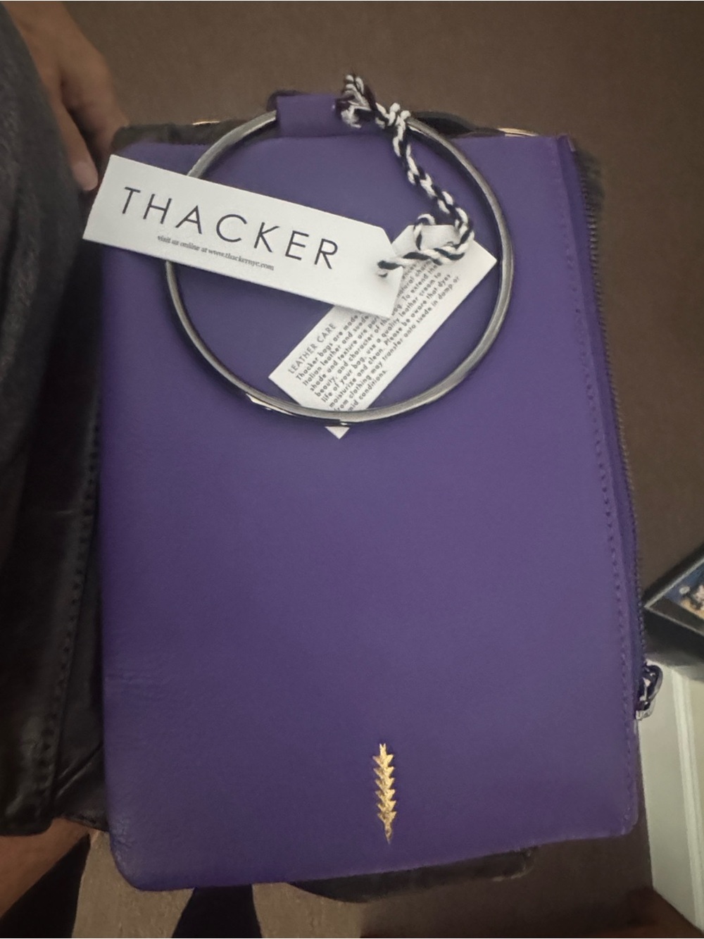 Purple Leather Wristlet Clutch